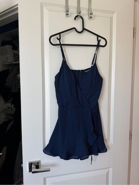 Navy Wrap-Front Mini Dress with Ruffle Hem